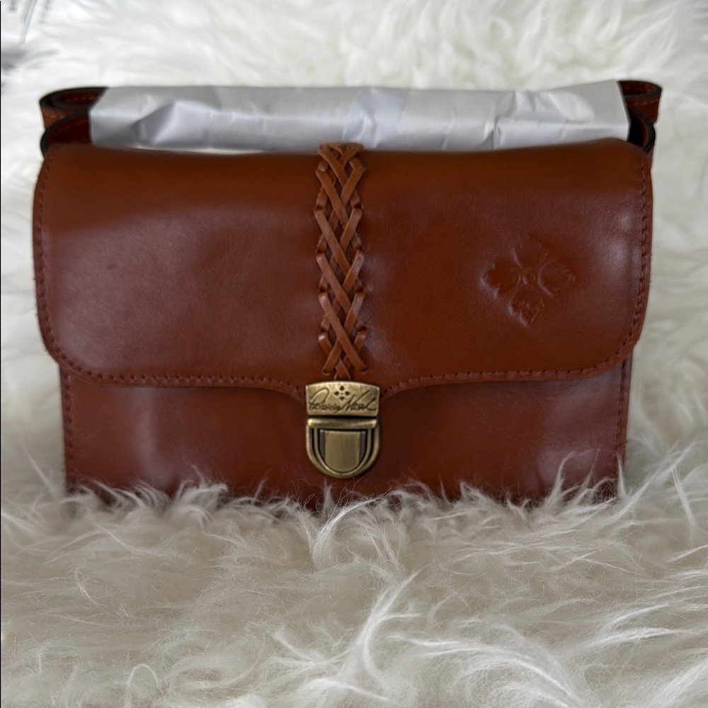 Patricia Nash Brown Leather Crossbody Bag with Gold Clasp and Braided Detail